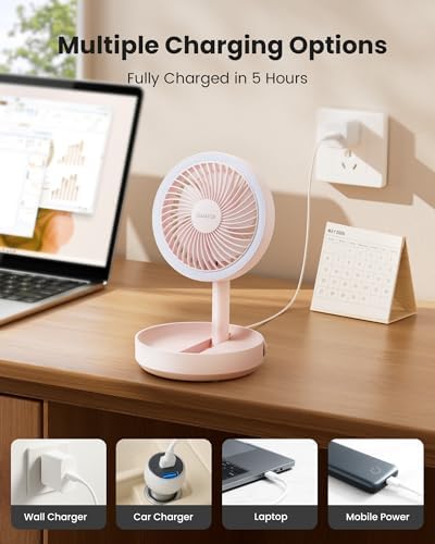 Gaiatop Foldable Desk Fan with Night Light, 6.8in Portable Travel Fan - Image 6