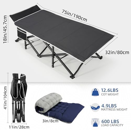 HABUTWAY Camping Cot with Mattress, 32" Extra Wide Camping Cots for Adults, Sleeping Cot for Adults Holds Up to 600LBS, Cots for Sleeping, Camp, Rv, Beach, Patio, Office Naps(Blue) - Image 4