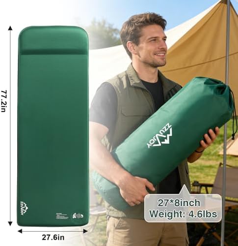 Memory Sleeping Pad, 3.1" Ultra-Thick Foam Sleeping Mats for Camping, 9.5 R-Value Insulated Self Inflating Sleeping Pad with Pillow, Camping Mattress Pad for Car Travel Tent - Image 5