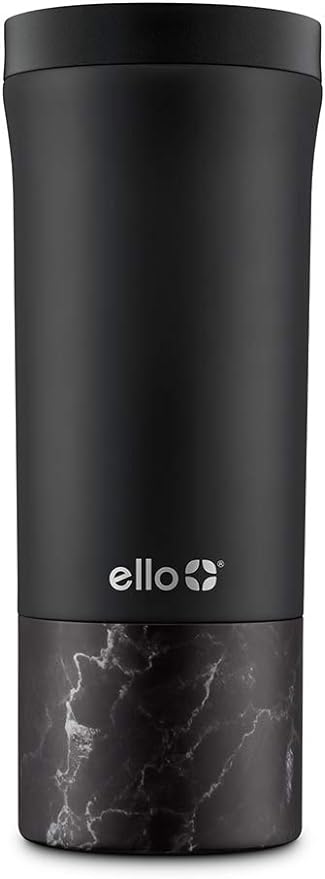 Ello Miri 16oz Vacuum Insulated Stainless Steel Travel Mug, Leak-Proof Slider Lid, Keeps Hot for 5 Hours, Perfect for Coffee or Tea, BPA-Free, Fits Most Cupholders, Holiday Gift, Black by Ello