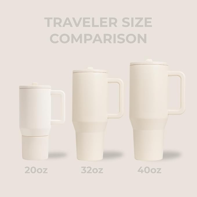 HydroJug Traveler - 40 oz Water Bottle with Handle & Flip Straw - Fits in Cup Holder, Leak Resistant Tumbler-Reusable Insulated Stainless Steel & Rubber Base - Gifts for Women & Men, Cream - Image 4