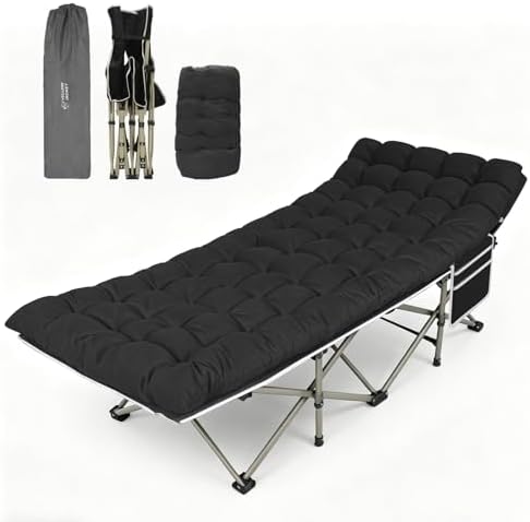 YELLOW JACKET Camping Cot for Adults, Upgraded 32" Wide Portable Cot Bed with Mattress, Foldable Padded Sleeping Cots for Camping Travel Tent Day Bed Outdoor & Home Guest, Max Load 600lbs by YELLOWJACKET