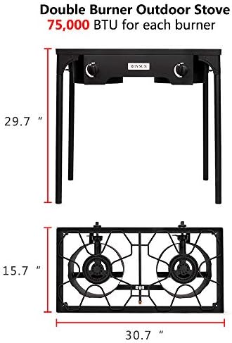 ROVSUN 2 Burner Outdoor Propane Gas Stove with Regulator, High Pressure 150,000 BTU Stand Cooker for Backyard Cooking Camping Home Brewing Canning Turkey Frying - Image 6