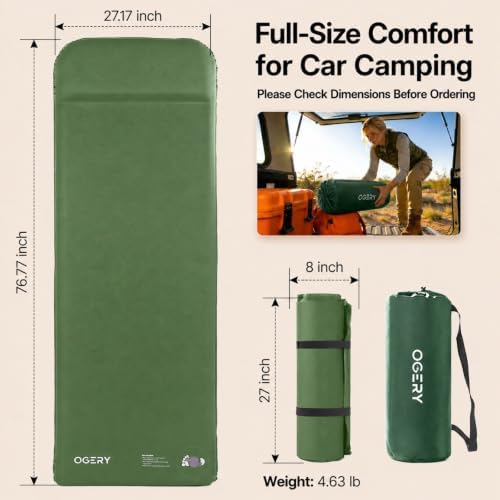 OGERY Self-Inflating Sleeping Pad, 3" Memory Foam Camping Mattress - Image 6