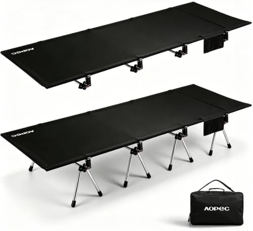 87" Extra Long Camping Cot, Heavy-Duty Aluminum Frame 440lbs, Black by AOPEC