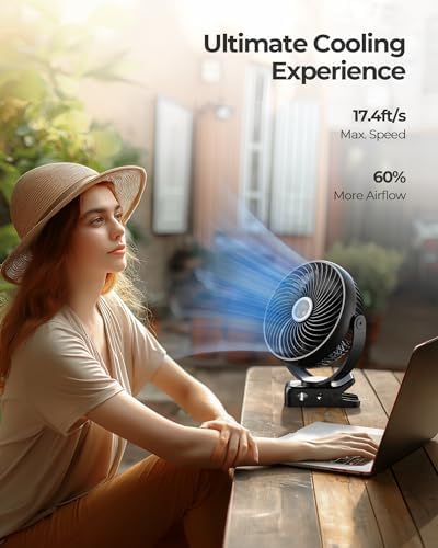 Koonie 8'' 10000mAh Portable Clip on Fan with LED Lantern and Hook - Image 2