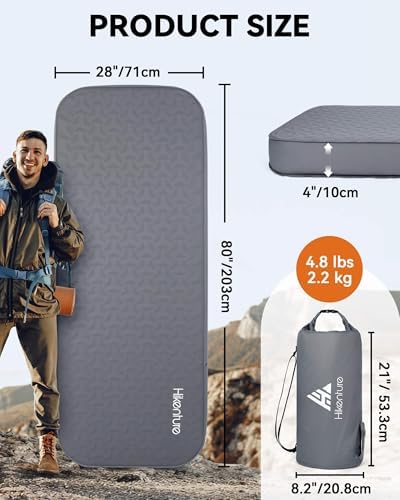 Hikenture 4" Thick Self Inflating Sleeping Pad, Foam & Air Camping Mattress - Image 6