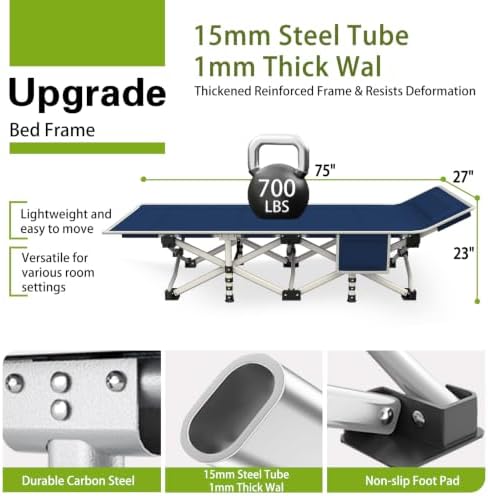 Camping Cot with Thick Pad, Cots for Sleeping, 450LBS(Max Load) - Image 6