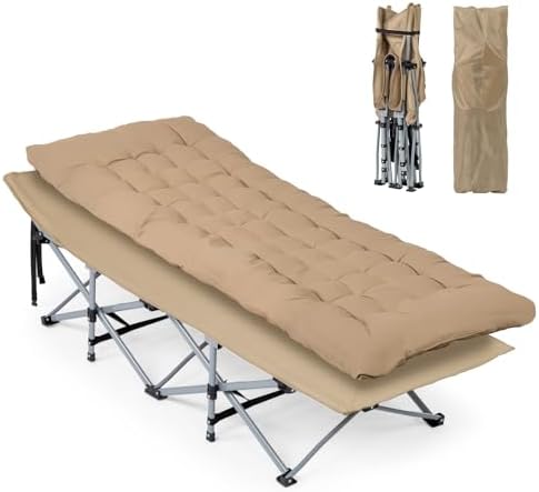 VINGLI Folding Camping Cot Bed,Camping Cots for Adults with Mattress, Foldable Cots for Sleeping with Pillow 1200D Layer Oxford for for Guest,Travel,Hiking-Brown 1P by VINGLI