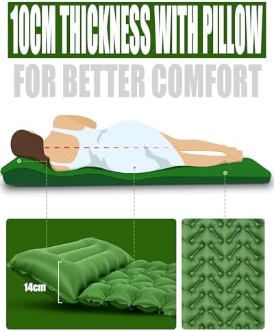 AKSOUL Self Inflating Sleeping Pad: Camping Inflatable Single Bed Air Mattress - Lightweight Sleep Mats - Compact Ultralight Pad for Camp Hiking Travel - 10CM - Green - Image 4