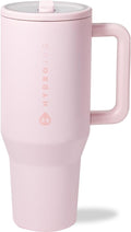 HydroJug Traveler - 40 oz Water Bottle with Handle & Flip Straw - Fits in Cup Holder, Leak Resistant Tumbler-Reusable Insulated Stainless Steel & Rubber Base - Gifts for Women & Men, Pink Sand by Hydrojug