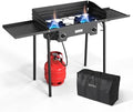 ROVSUN 2 Burner Outdoor Propane Gas Stove with Regulator, Windpanel, Bag & Side Shelves, 150,000 BTU Powerful Stand Cooker for Backyard Cooking Camping Home Brewing Canning Turkey Frying by ROVSUN