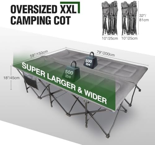RedSwing 2 Person Camping Cot for Adults, Grey with Sleeping Bags 2pcs - Image 4
