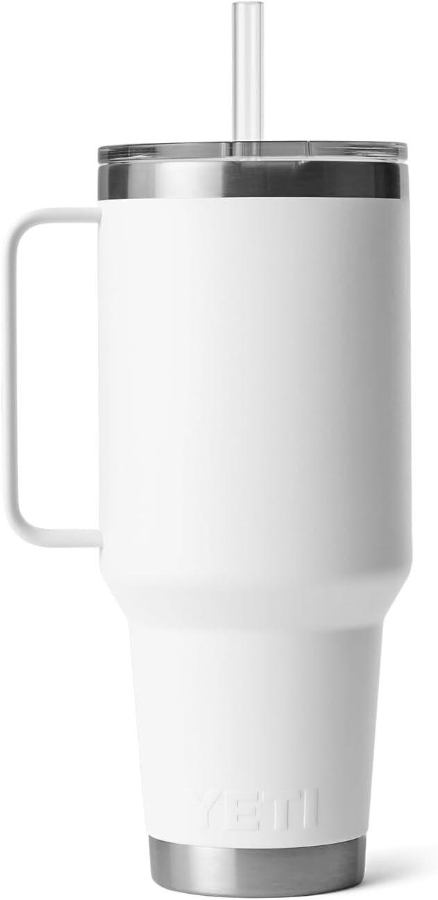 YETI Rambler 42 oz Tumbler with Handle and Straw Lid, Travel Mug Water Tumbler, Vacuum Insulated Cup with Handle, Stainless Steel, White - Image 6