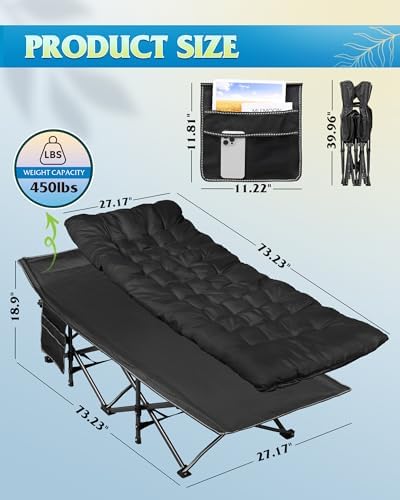 WLIVE Folding 1200D Oxford Camping Cots with Mattress for Adults Sleeping - Image 2