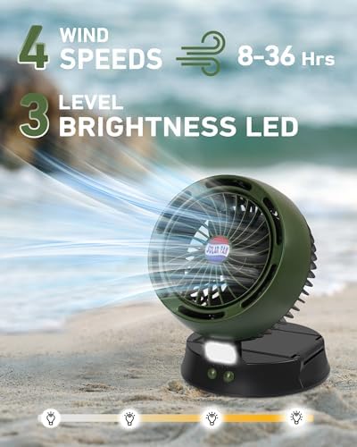10400mAh Solar Camping Fan with LED Lantern, Rechargeable Portable Fan with 5W Solar Panel, Battery Operated Personal Fan for Outside Picnic, Fishing, Outdoor Tent Fan for Camping Essentials - Image 4