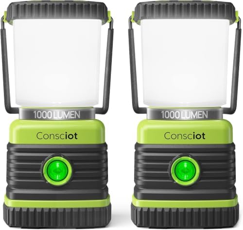 Consciot LED Battery Powered Camping Lantern, 1000LM, 4 Light Modes, IPX4 Waterproof Portable Tent Flashlight for Power Outages, Emergency, Hurricane, Hiking, Light Green, (Pack of 20) by Consciot