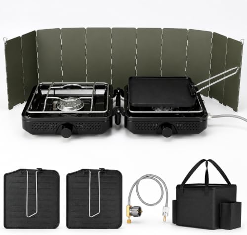 Uniflasy 2 Burner Camping Stove Kit with Carry Bag & Wind Guards by Uniflasy
