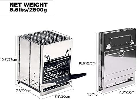 REDCAMP Wood Burning Folding Camp Stove Stainless Steel Grid, Portable Collapsible Backpacking Stove Survival Rocket Stove for Hiking Outdoor Tent Camping Picnic BBQ, Large - Image 2