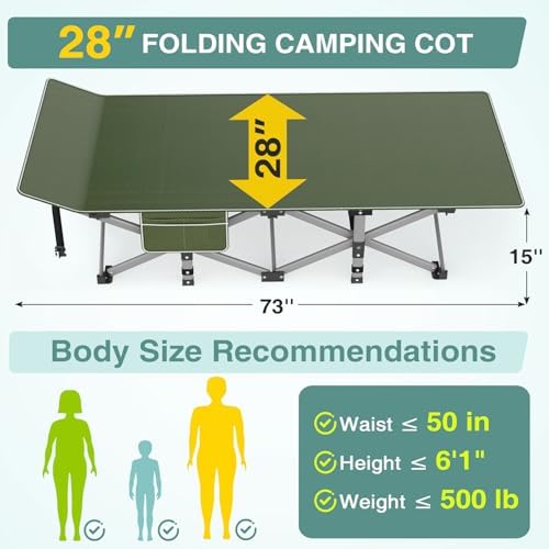 ZENPETIO Folding Camping Cot for Adults, 28" Heavy-Duty Portable Cots Bed - Image 2