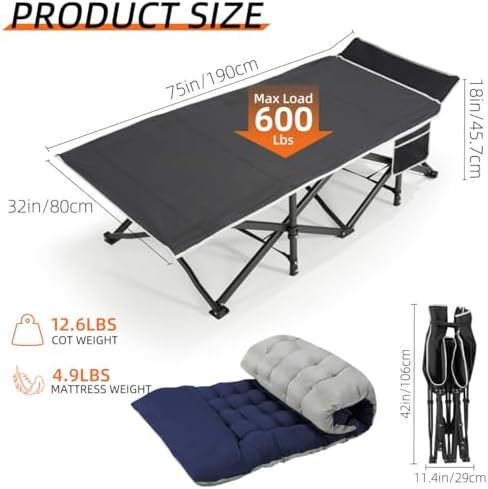 Fragess Portable Camping Cot, 32" Extra Wide Camping Cots for Everyone with Thick Cushion, Heavy Duty Sleeping Cot Holds Up to 600LBS, Cots for Sleeping, Rv, Beach, Patio, Office Naps(Blue) - Image 6