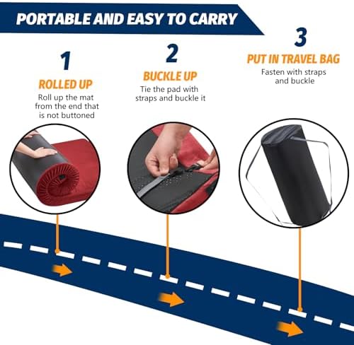 CYMULA Memory Foam Camping Mattress Pad, Sleeping Mat, Portable Roll Up Mattress for Adults, Camping Bed Pads for Sleepover, Car Bed with Travel Bag - Image 5