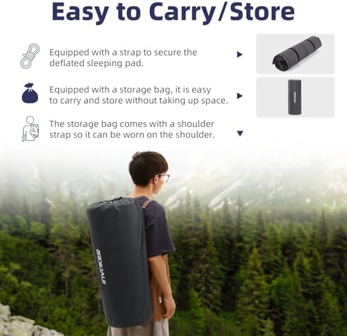 INVOKER Camping Sleeping Pad, Self-Inflating, 75 x 24 x 3.15 in, Grey - Image 5