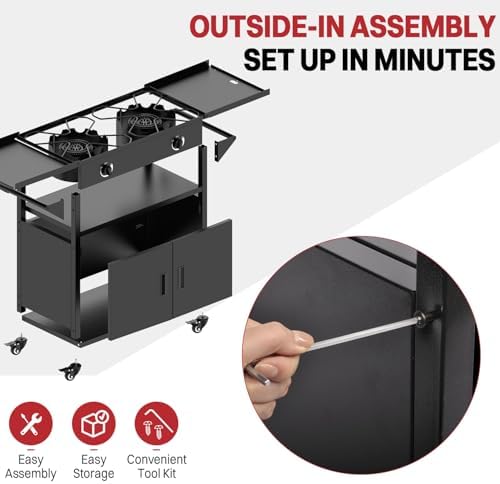 2 Burner Propane Camping Stove Outdoor|150000 BTU|Side Shelf with Cabinet - Image 5