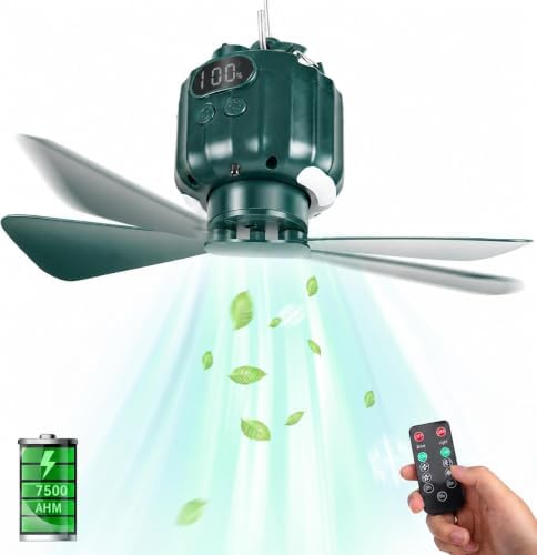 DUKUSEEK Tent Ceiling Fans for Camping Hanging, Portable Tent Fans with Light and Remote Control, Power Bank, USB Battery Operated Camping Fan with Hanging Hook for Outdoor, Car, RV by DUKUSEEK