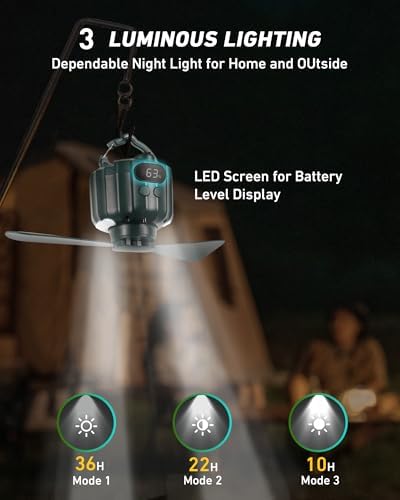 DUKUSEEK Tent Ceiling Fans for Camping Hanging, Portable Tent Fans with Light and Remote Control, Power Bank, USB Battery Operated Camping Fan with Hanging Hook for Outdoor, Car, RV - Image 4