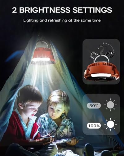 ASNUG Camping Fan with LED Lantern, 6000mAh Battery Operated Rechargeable Fan, 3 Speeds,180° Rotation, Portable Desk Fan with Hanging Hook, Tent Fan for Travel Camping Outdoor Fishing - Image 3