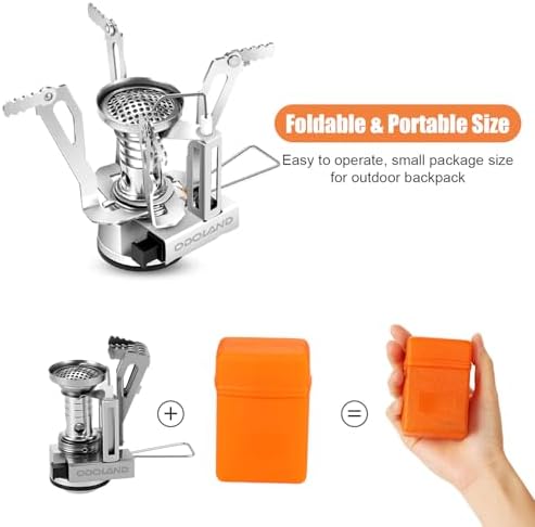 Odoland 8pcs Camping Cookware Mess Kit, Camping Pot and Pan Set with Mini Backpacking Stove, Stainless Steel Cup, Spork and Tank Bracket, Cooking Gear for Outdoor, Hiking, Picnic, Campfire - Image 4