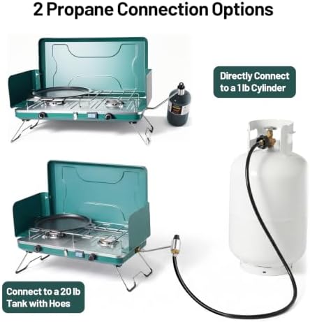 2 Burner Propane Stove, 20000BTU Portable Camping Stove with 2 Adjustable Burner and Wind Guards, Camping Cooktop with Ignition & Griddle for Camping,Tailgating, BBQ, Grilling,Outdoor Gear - Image 2