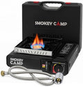 Portable Camping Stove, 3000W Dual Fuel Butane & Propane Gas Stove, Automatic Ignition, Adjustable Flame Control, Compact Backpacking Stove for Camping & Outdoor Cooking (with Adapter Pipe) by SmokeyCamp