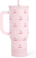 Cherry 40oz Slider Tumbler with Handle and Straw - Insulated Stainless Steel Travel Coffee Mug for Women Girls, Gift for Birthday Christmas by SANDJEST