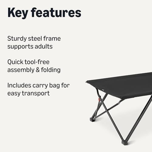 Amazon Basics Folding Camping Cot for Adults, 81.5 x 30.4 Inch Twin Size Steel Frame, 350 lb Capacity, Portable with Carry Bag, Black - Image 2