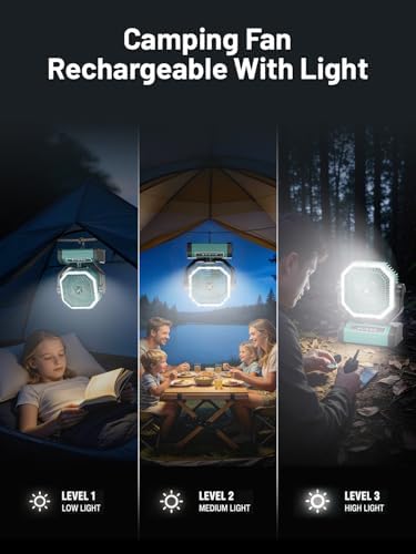 Portable Rechargeable Fan - 9-Inch Camping Fan for Tent, 24000mAh(60Hrs) Battery Operated Fan for Camping, Auto Oscillation Cordless Fans, Tent Fan with Remote/Light, 4 Speeds, 4 Timing, Outdoor - Image 5