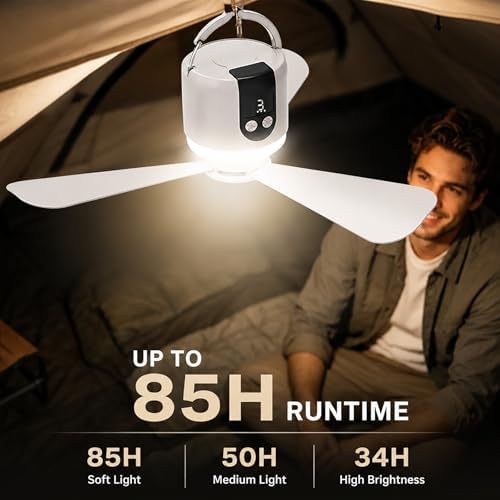 18“ Camping Ceiling Fan with Light & Remote, 15600mAh Battery Operated Tent Fan,Rechargeable Battery Powered Fan,Hangable Camping Fan,Camping Essential - Image 4