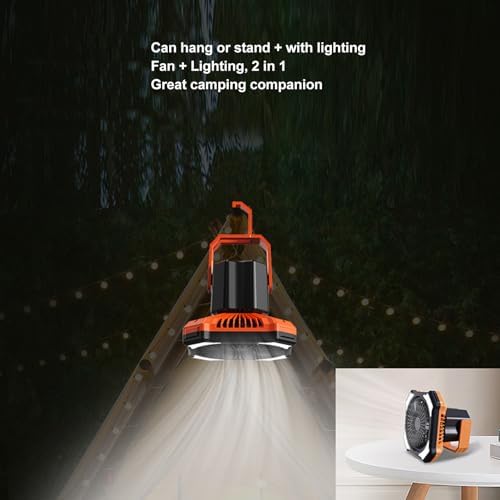 Portable Camping Fan with LED Lantern, 10000mAh Rechargeable Battery Powered Tent Fans for Camping Hanging, Ultra Quiet for Picnic, Barbecue, Fishing, Travel, Home (Black Orange) - Image 7