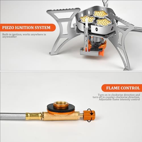 6800W Camping Backpacking Stove, Outdoor Portable Burner Cooking Stove with Fuel Canister Adapter, Piezo Ignition, Carry Case, Foldable Windproof Camping Gas Stove for Picnic Hiking - Image 5