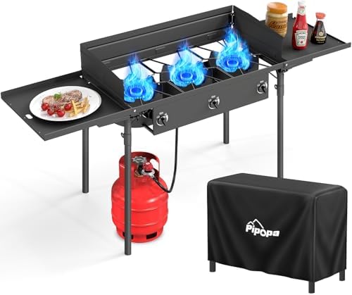 3 Burner Propane Camp Stove | 225,000 BTU | High Pressure Gas Burners by Pipopa