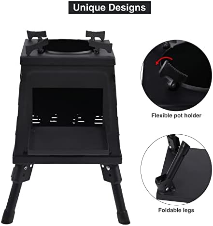 Wood Burning Camp Stove, Portable Cast Iron Camping Wood Stove, Black Woodstove with Carrying Case for Backpacking Outdoor Cooking - Image 4