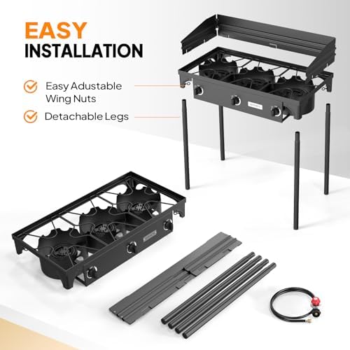 ROVSUN 3 Burner Propane Gas Stove with Carrying Bag, 225,000 BTU Patio Outdoor Camping Burner with Wind Panel & CSA Listed Regulator, Picnic Cooker for Home Patio Cooking Brewing Turkey Frying Canning - Image 5
