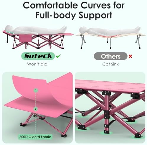 Suteck Camping Cot, Folding Camp Bed for Adults with Soft Thicker Cushion - Image 6