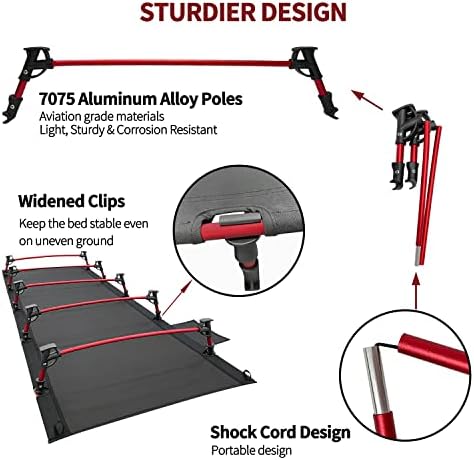 Sutekus Portable Camping Cot Sleeping Cot Ultralight Backpacking Cot Bed for Outdoor Hiking Travel Beach Mountaineering (Black) - Image 3