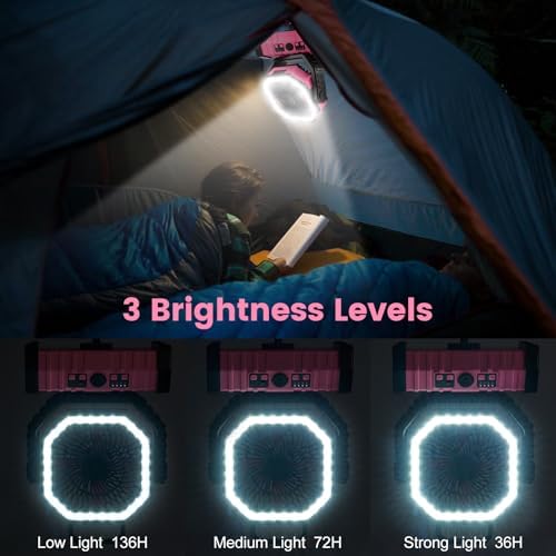 Odoland 30000mAh Camping Fan with LED Lantern, Rechargeable Battery Fan - Image 4