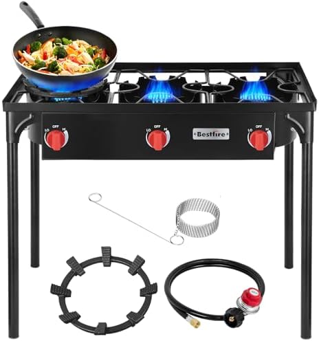 Bestfire 3 Burners Camping Stove for Cooking Outdoor, 225,000 BTU Propane by GrillsOutdoorCooking
