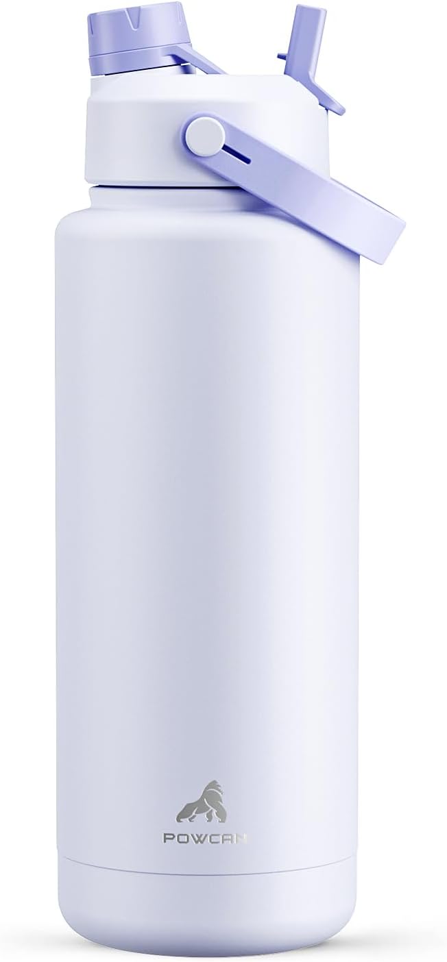 POWCAN 40 oz Insulated Water Bottle with 2-in-1 Straw and Spout Lid, Keep Cold 24H, Leak-Proof, BPA-Free, Double Wall Stainless Steel Water Bottle for Sports, Gym, Travel, and School (Lupine) by POWCAN