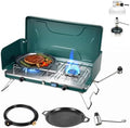 2 Burner Propane Stove, 20000BTU Portable Camping Stove with 2 Adjustable Burner and Wind Guards, Camping Cooktop with Ignition & Griddle for Camping,Tailgating, BBQ, Grilling,Outdoor Gear by Gospowor