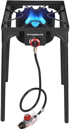 Vivicreate 30000 BTU Propane Gas Stove Outdoor Single Burner Adjustable Height with 20PSI Regulator Heavy Duty Cooker for Patio Camping Garden BBQ Fogon de Gas Estufa de Gas Portatil Parrillas by Vivicreate